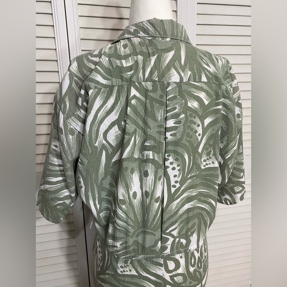Size 9/10 Wild Dress Vintage 1980s Green White Floral Leaf Print Collared Dress - Picture 5 of 6